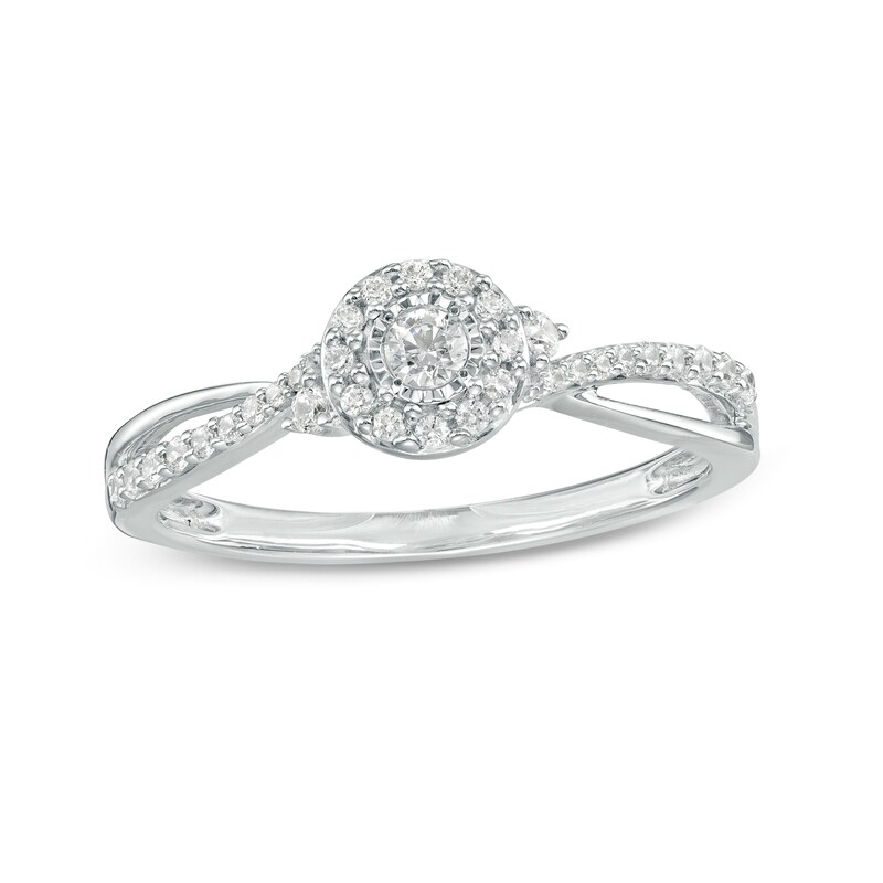 Main Image 1 of 1/4 CT. T.W. Diamond Frame Twist Shank Promise Ring in 10K White Gold