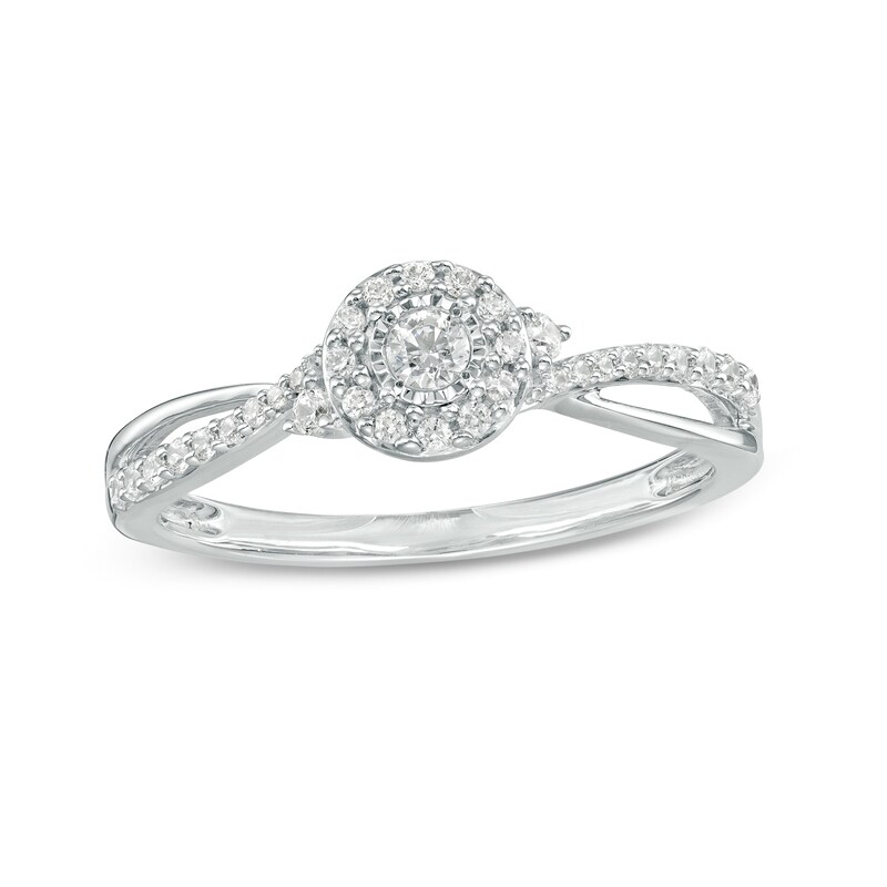 1/4 CT. T.W. Diamond Frame Twist Shank Promise Ring in 10K White Gold