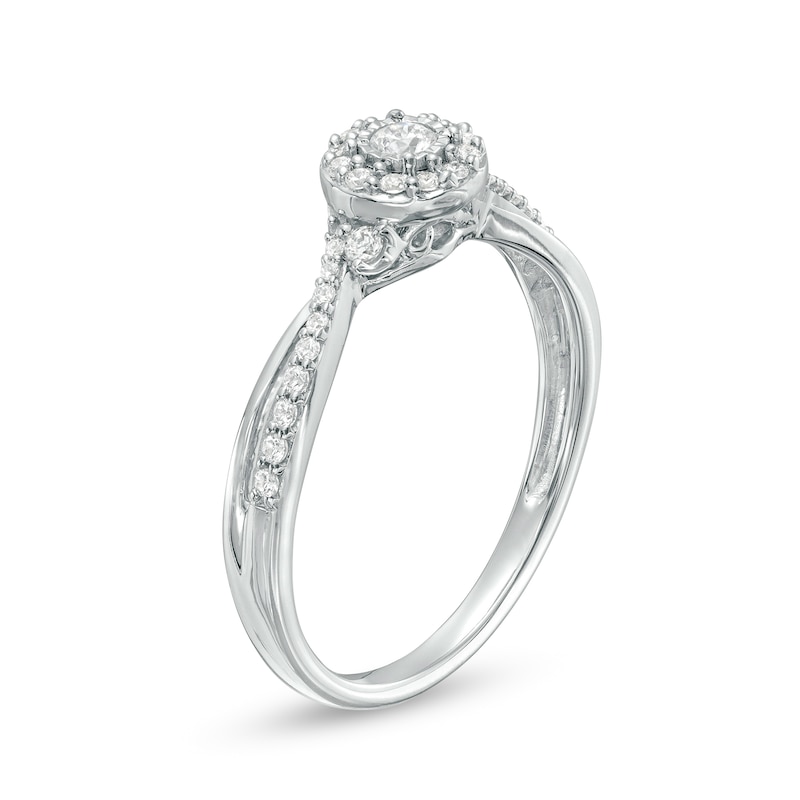 Main Image 3 of 1/4 CT. T.W. Diamond Frame Twist Shank Promise Ring in 10K White Gold