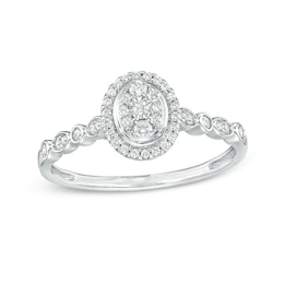 1/5 CT. T.W. Multi-Diamond Oval Frame Scallop Edge Promise Ring in 10K White Gold