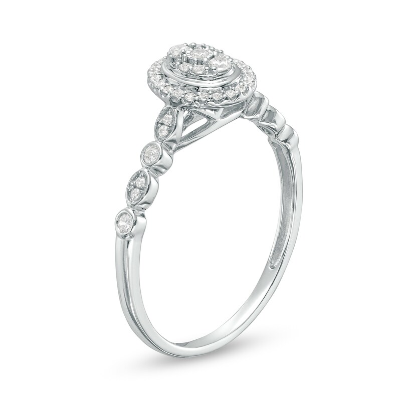 Main Image 3 of 1/5 CT. T.W. Multi-Diamond Oval Frame Scallop Edge Promise Ring in 10K White Gold