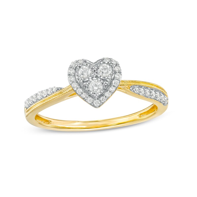 Main Image 1 of 1/5 CT. T.W. Multi-Diamond Heart Frame Milgrain Twist Shank Promise Ring in 10K Gold