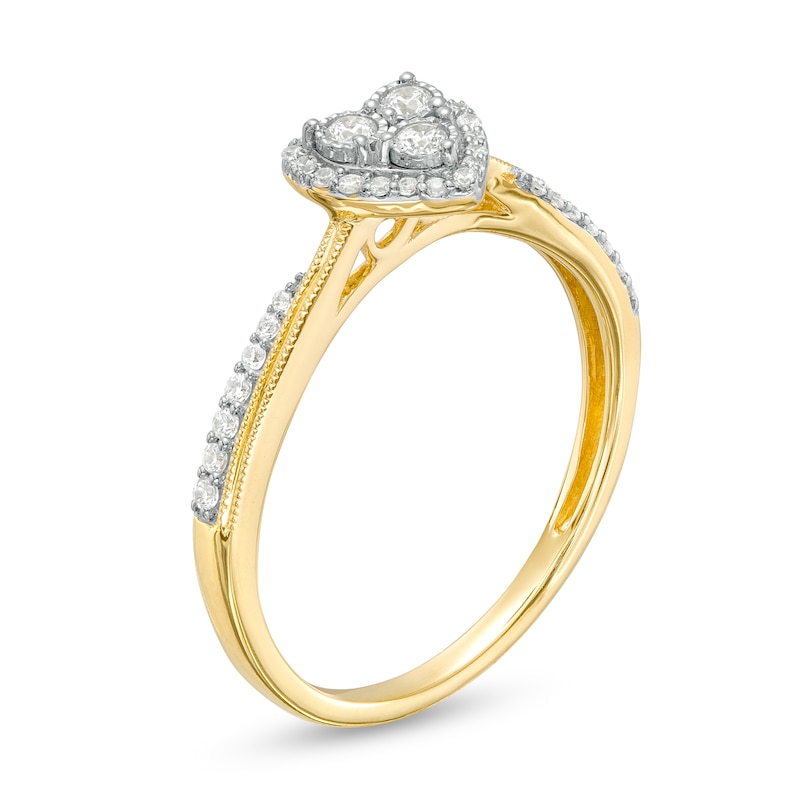 Main Image 3 of 1/5 CT. T.W. Multi-Diamond Heart Frame Milgrain Twist Shank Promise Ring in 10K Gold