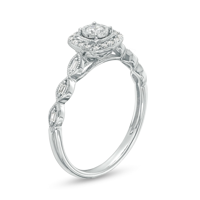 1/5 CT. T.W. Diamond Square Frame Scallop Shank Vintage-Style Promise Ring in 10K White Gold