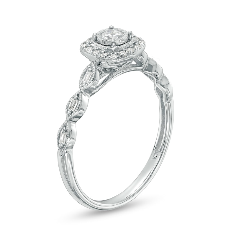Main Image 3 of 1/5 CT. T.W. Diamond Square Frame Scallop Shank Vintage-Style Promise Ring in 10K White Gold