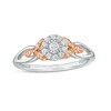 Thumbnail Image 0 of 1/5 CT. T.W. Diamond Frame Split Shank Leaf-Sides Flower Promise Ring in 10K Two-Tone Gold