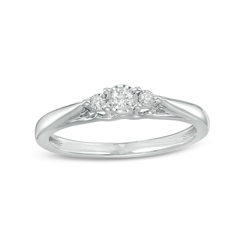 Main Image 1 of 1/10 CT. T.W. Diamond Three Stone Promise Ring in 10K White Gold