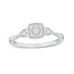 1/6 CT. T.W. Multi-Diamond Square Frame Tapered Teardrop Shank Promise Ring in Sterling Silver