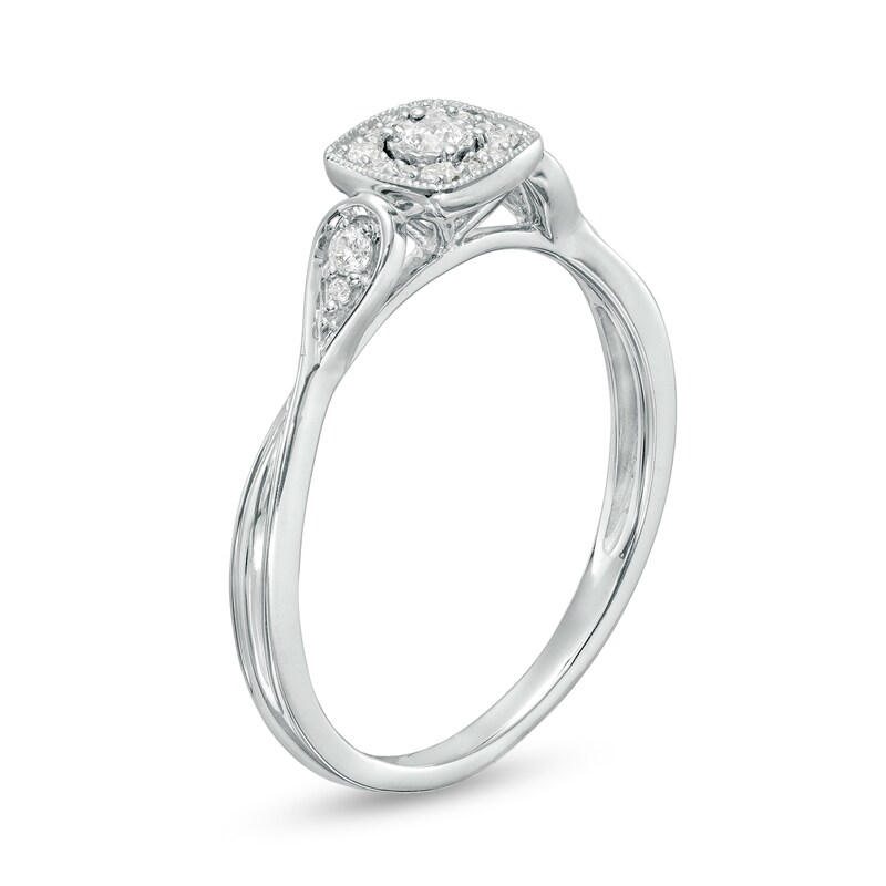 Main Image 3 of 1/6 CT. T.W. Multi-Diamond Square Frame Tapered Teardrop Shank Promise Ring in Sterling Silver