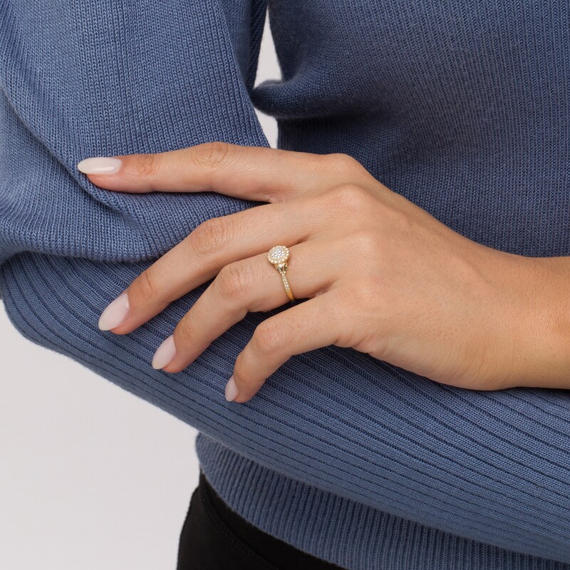 Main Image 2 of 1/5 CT. T.W. Multi-Diamond Frame Leaf-Sides Tapered Shank Promise Ring in 10K Gold