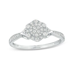 1/4 CT. T.W. Multi-Diamond Flower Frame Split Tapered Shank Promise Ring in 10K White Gold