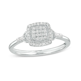 1/5 CT. T.W. Multi-Diamond Square Frame Heart-Sides Promise Ring in 10K White Gold