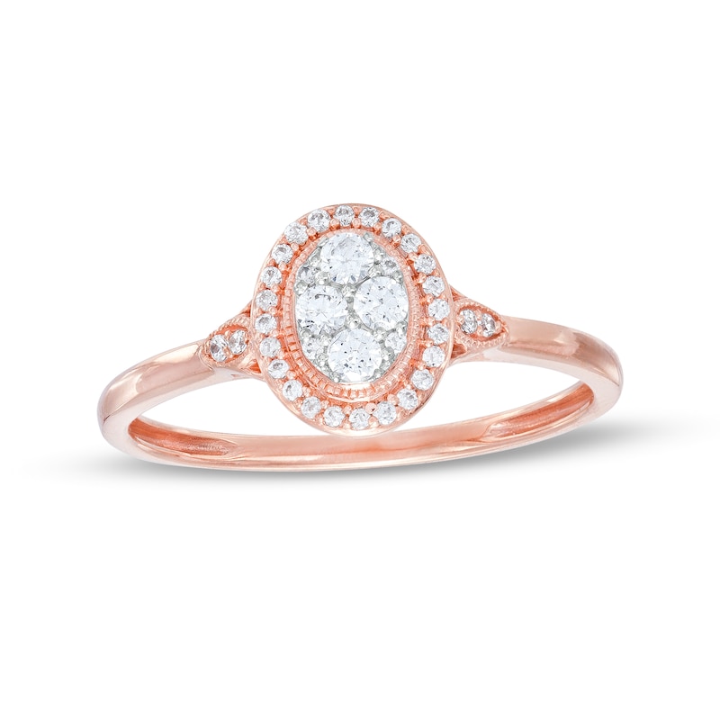 Main Image 1 of 1/5 CT. T.W. Multi-Diamond Oval Frame Promise Ring in 10K Rose Gold