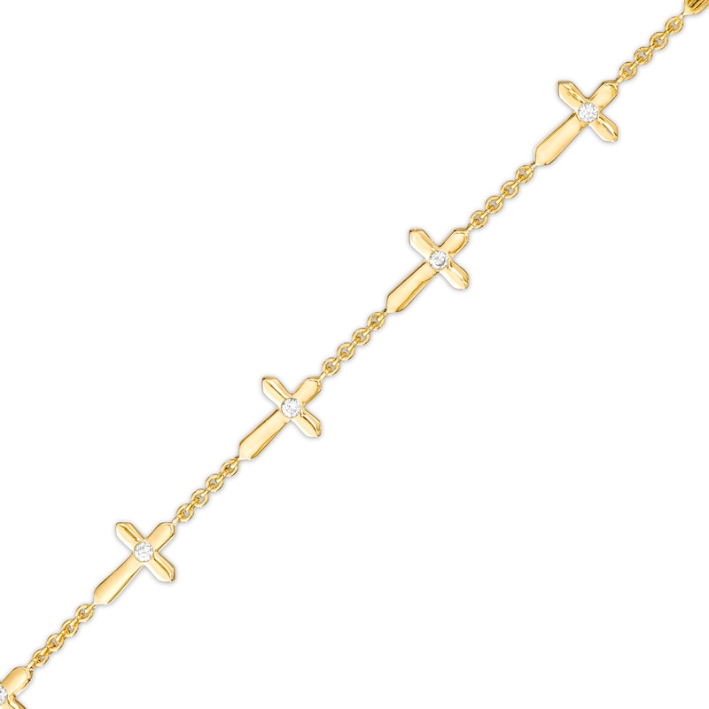 Main Image 1 of 1/8 CT. T.W. Diamond Sideways Gothic-Style Cross Station Bracelet in 10K Gold – 7.25"