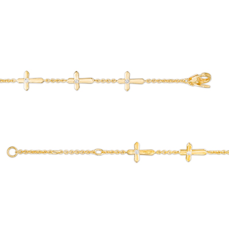 Main Image 3 of 1/8 CT. T.W. Diamond Sideways Gothic-Style Cross Station Bracelet in 10K Gold – 7.25"