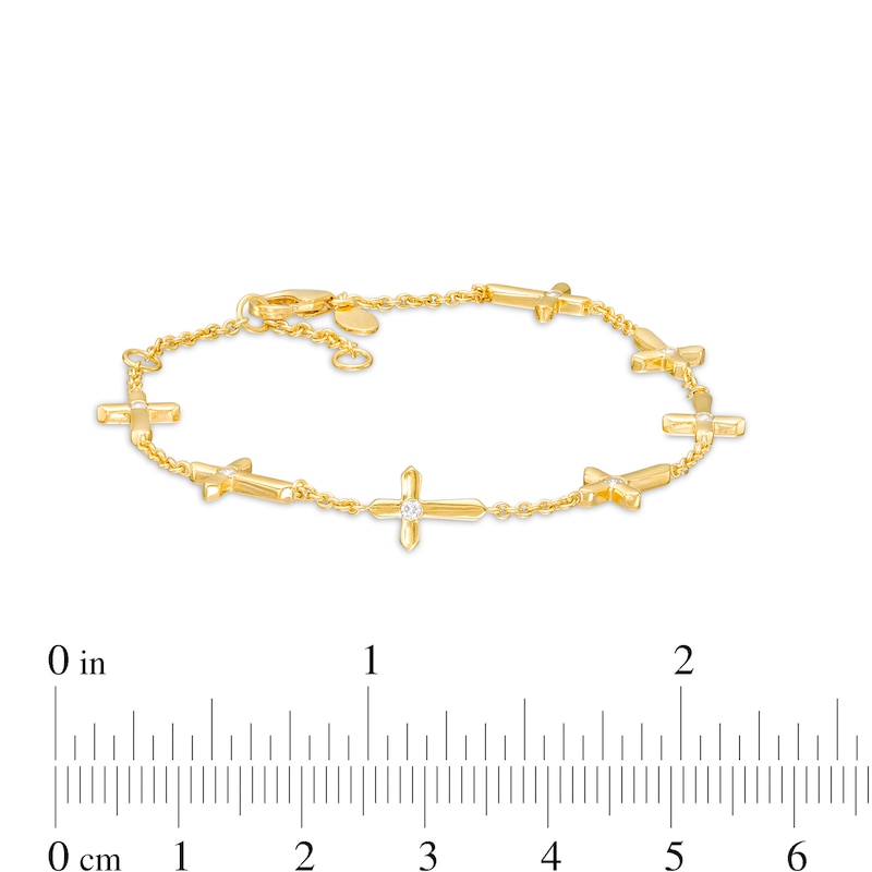Main Image 4 of 1/8 CT. T.W. Diamond Sideways Gothic-Style Cross Station Bracelet in 10K Gold – 7.25"