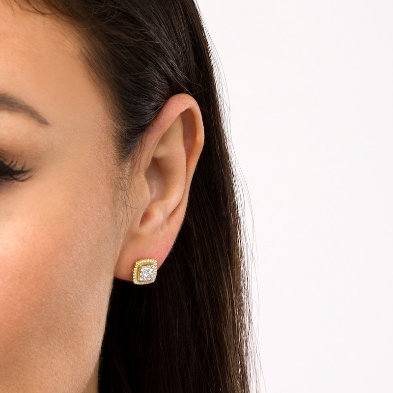 Main Image 2 of 1/2 CT. T.W. Cushion-Shaped Multi-Diamond Frame Vintage-Style Stud Earrings in 10K Gold
