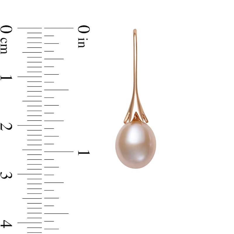 Main Image 3 of 8.0-9.0mm Oval Pink Freshwater Cultured Pearl Floral Drop Earrings in 14K Rose Gold