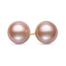 11.0-12.0mm Pink Cultured Freshwater Pearl Stud Earrings in 14K Gold