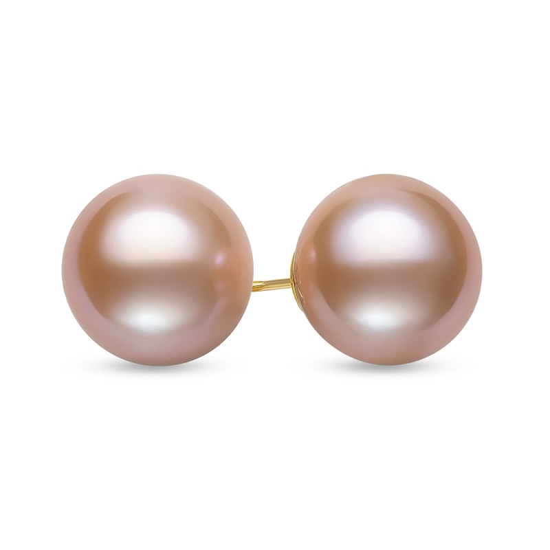 Main Image 1 of 11.0-12.0mm Pink Freshwater Cultured Pearl Stud Earrings in 14K Gold