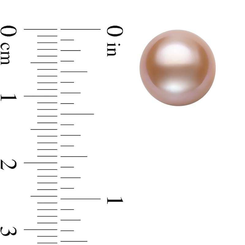 Main Image 3 of 11.0-12.0mm Pink Freshwater Cultured Pearl Stud Earrings in 14K Gold