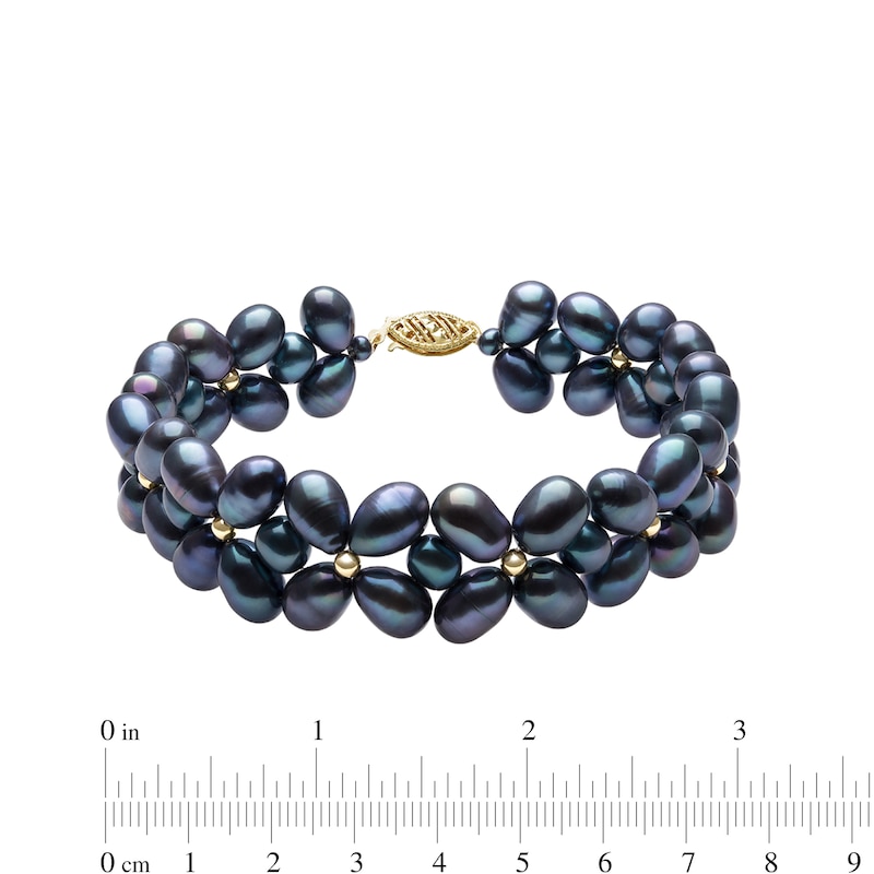 Main Image 3 of 3.0-7.0mm Oval and Baroque Dyed Black Freshwater Cultured Pearl Strand Bracelet with 14K Gold Clasp