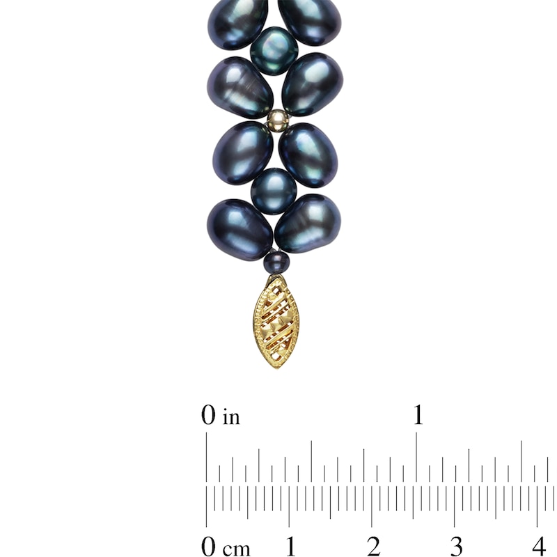 Main Image 4 of 3.0-7.0mm Oval and Baroque Dyed Black Freshwater Cultured Pearl Strand Bracelet with 14K Gold Clasp