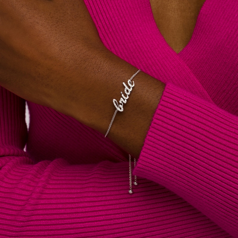 Main Image 2 of 1/4 CT. T.W. Diamond Cursive "bride" Bolo Bracelet in Sterling Silver – 9.5"