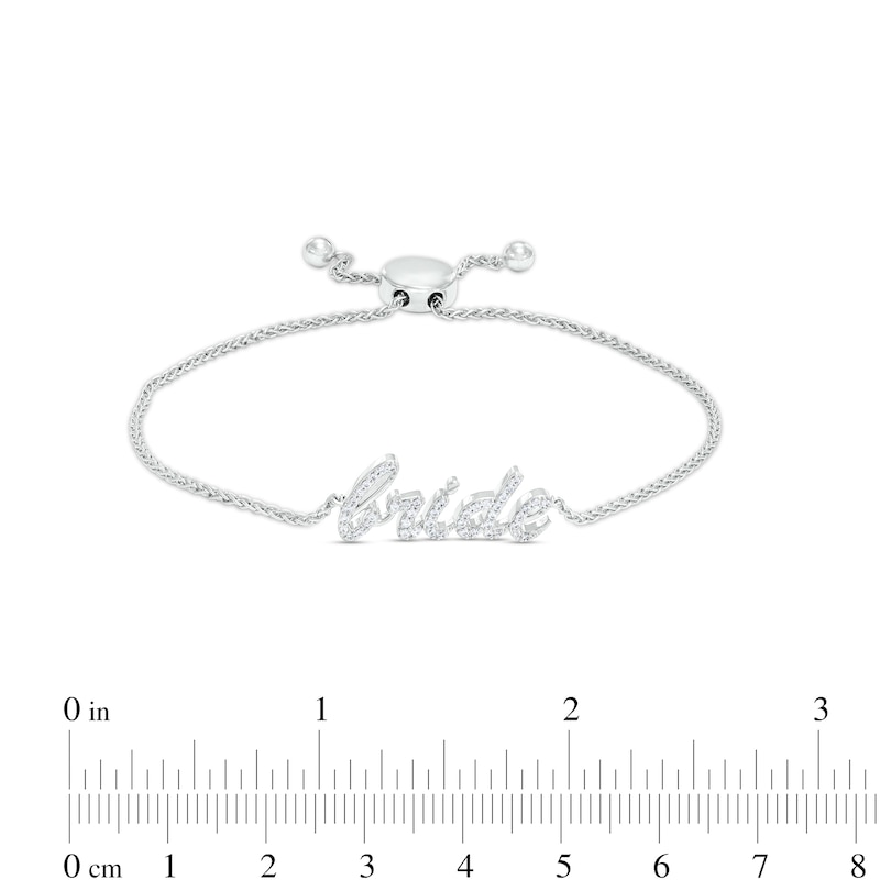 Main Image 3 of 1/4 CT. T.W. Diamond Cursive "bride" Bolo Bracelet in Sterling Silver – 9.5"