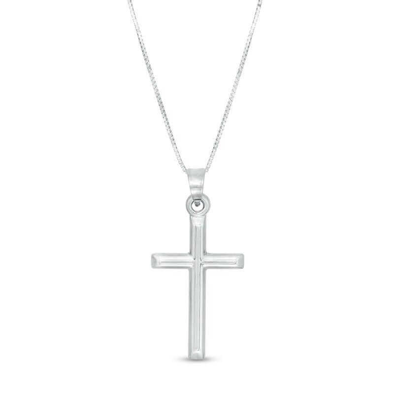 Main Image 1 of Barrel Cross Pendant in 14K White Gold