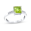 Thumbnail Image 1 of 7.0mm Princess-Cut Peridot and 1/10 CT. T.W. Diamond Ring in 14K White Gold