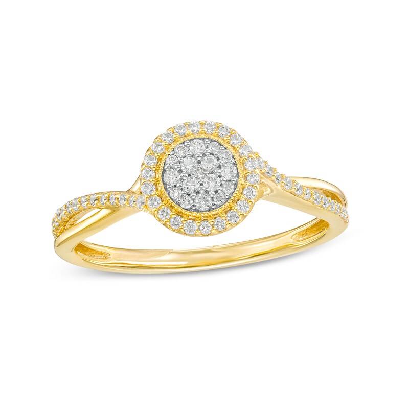 Main Image 1 of 1/4 CT. T.W. Multi-Diamond Frame Twist Split Shank Promise Ring in 10K Gold