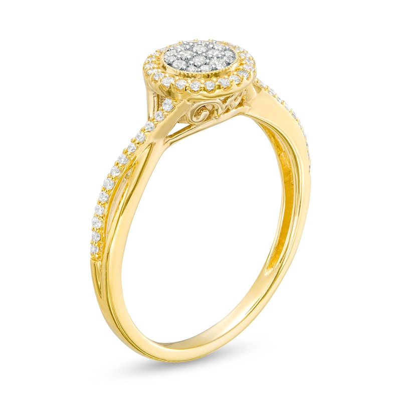 Main Image 3 of 1/4 CT. T.W. Multi-Diamond Frame Twist Split Shank Promise Ring in 10K Gold