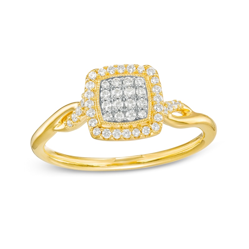Main Image 1 of 1/4 CT. T.W. Multi-Diamond Square Frame Twist Shank Promise Ring in 10K Gold