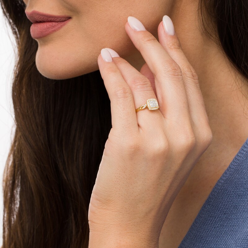 Main Image 2 of 1/4 CT. T.W. Multi-Diamond Square Frame Twist Shank Promise Ring in 10K Gold