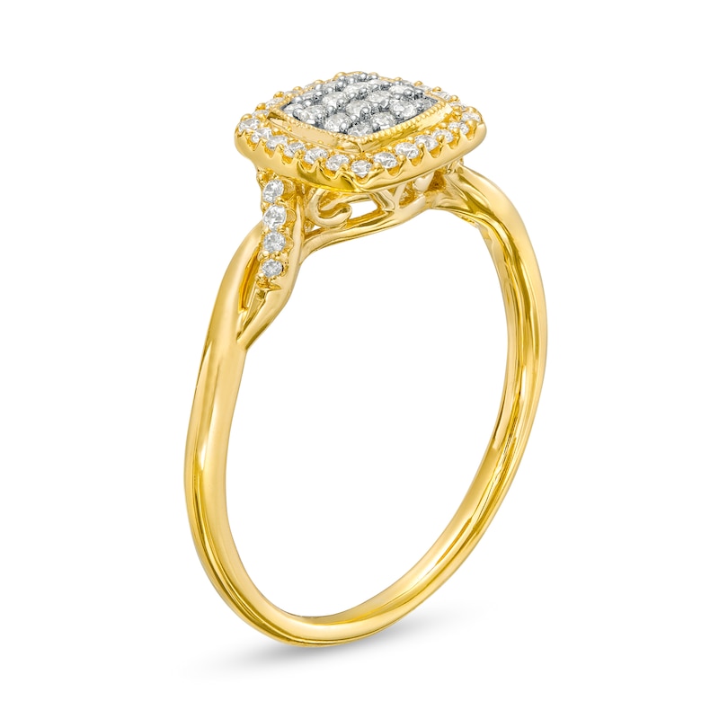 1/4 CT. T.W. Multi-Diamond Square Frame Twist Shank Promise Ring in 10K Gold