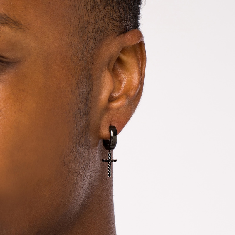 Main Image 2 of Vera Wang Men 3/8 CT. T.W. Black Diamond Cross Drop Earrings in Sterling Silver with Black Ruthenium