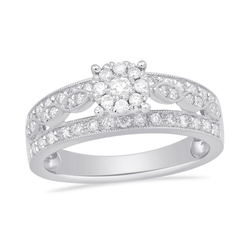 Main Image 1 of 1/2 CT. T.W. Multi-Diamond Vintage-Style Triple Row Ring in 10K White Gold