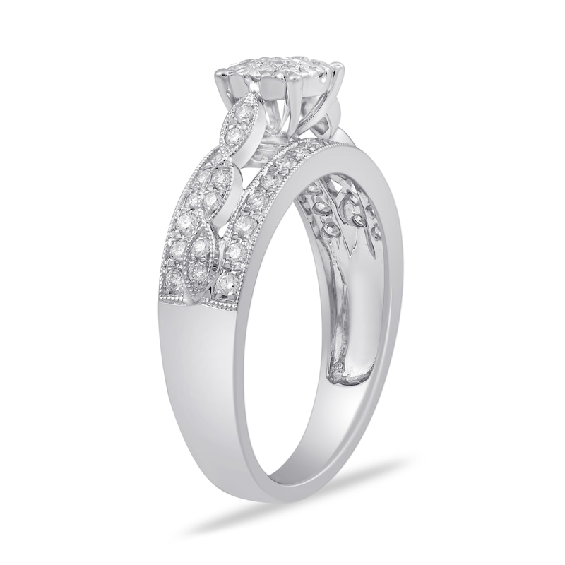 Main Image 2 of 1/2 CT. T.W. Multi-Diamond Vintage-Style Triple Row Ring in 10K White Gold