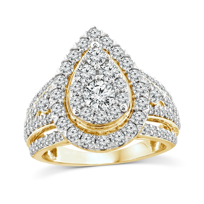 Main Image 1 of 2 CT. T.W. Multi-Diamond Frame Multi-Row Teardrop Engagement Ring in 14K Gold