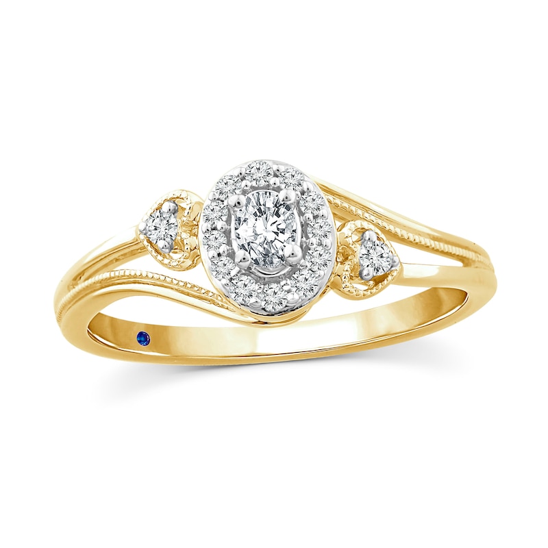 Main Image 1 of Cherished Promise Collection™ 1/5 CT. T.W. Oval Diamond Frame Heart Sides Bypass Promise Ring in 10K Gold