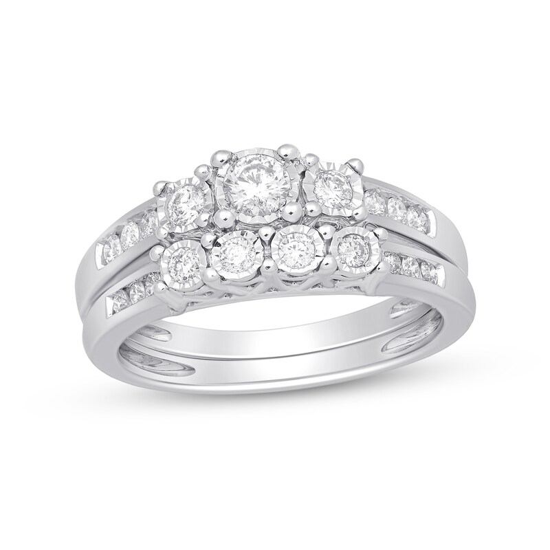 Main Image 1 of 1/2 CT. T.W. Diamond Three Stone Bridal Set in 10K White Gold