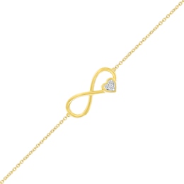 1/20 CT. T.W. Diamond Infinity Heart Anklet in 10K Gold - 10&quot;