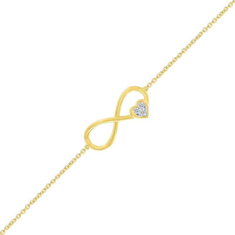 Main Image 1 of 1/20 CT. T.W. Diamond Infinity Heart Anklet in 10K Gold - 10"