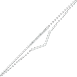 1/20 CT. T.W. Diamond Bar Double Strand Anklet in Sterling Silver - 10&quot;