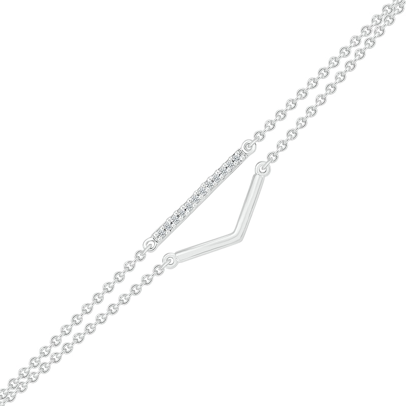 1/20 CT. T.W. Diamond Bar Double Strand Anklet in Sterling Silver - 10"
