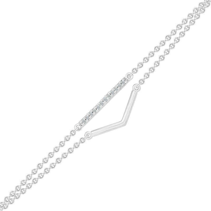 Main Image 1 of 1/20 CT. T.W. Diamond Bar Double Strand Anklet in Sterling Silver - 10"