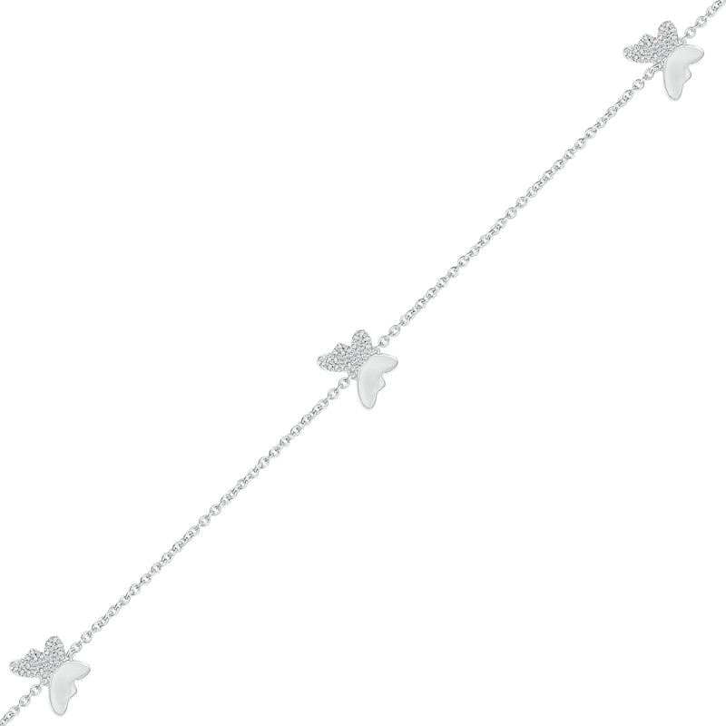 Main Image 1 of 1/20 CT. T.W. Diamond Triple Butterfly Anklet in Sterling Silver - 10"