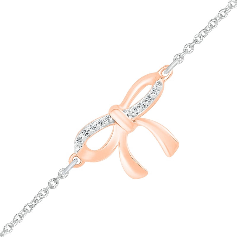 Main Image 1 of Diamond Accent Bow Anklet in Sterling Silver and 10K Rose Gold - 10"