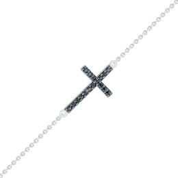 1/15 CT. T.W. Black Diamond Cross Anklet in Sterling Silver with Black Rhodium - 10&quot;